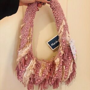 Viral Pink and Cream Beaded Bag